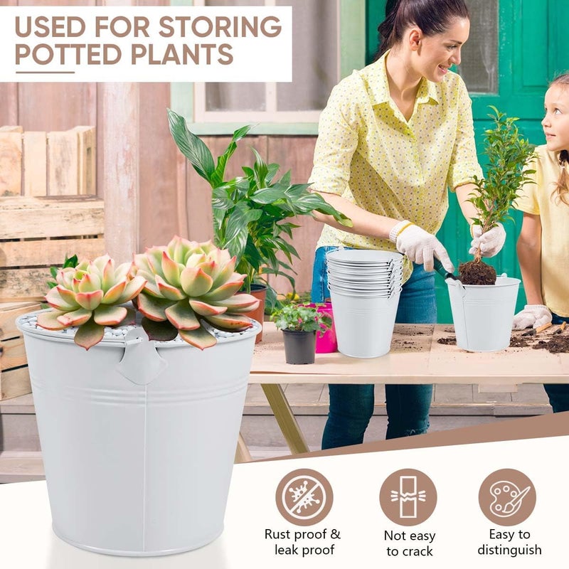 OBTANIM 7 Pack White Metal Buckets with Handle Galvanized Ice Pails for Plants, Succulents, Party Favors Organizing, Rustic Home Decor or Classrooms Pencil Storage (6 x 4.4 inch) - Image 4
